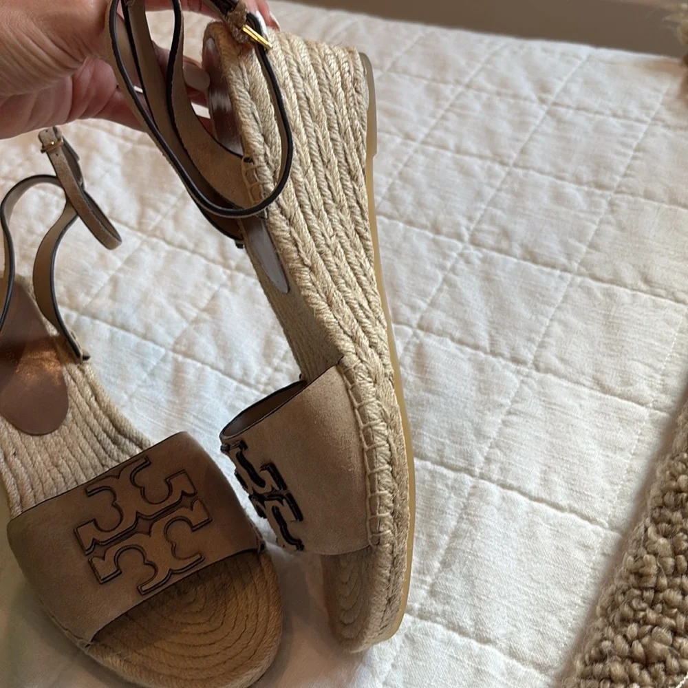 Tory Burch Ines Wedge Espadrille Suede in Taupe